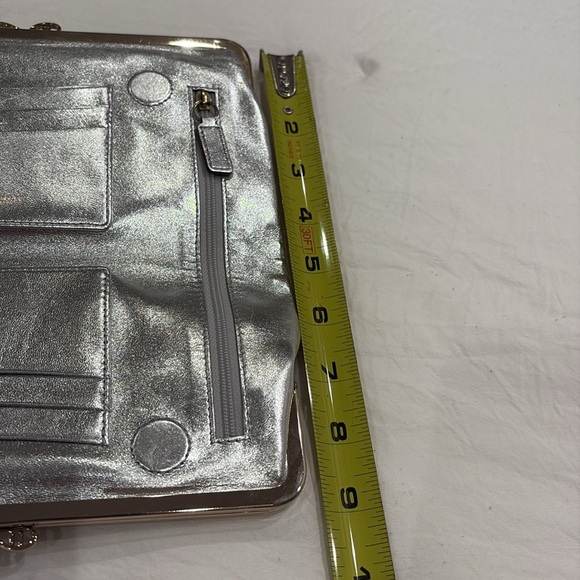 RARE Anya Hindmarch Metallic Silver Leather Bifold Double Kisslock Wallet Clutch - Picture 10 of 10